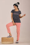 Sweet Moon Knit Cotton Pyjama Set - Peach Darkgrey — thumbnail 4